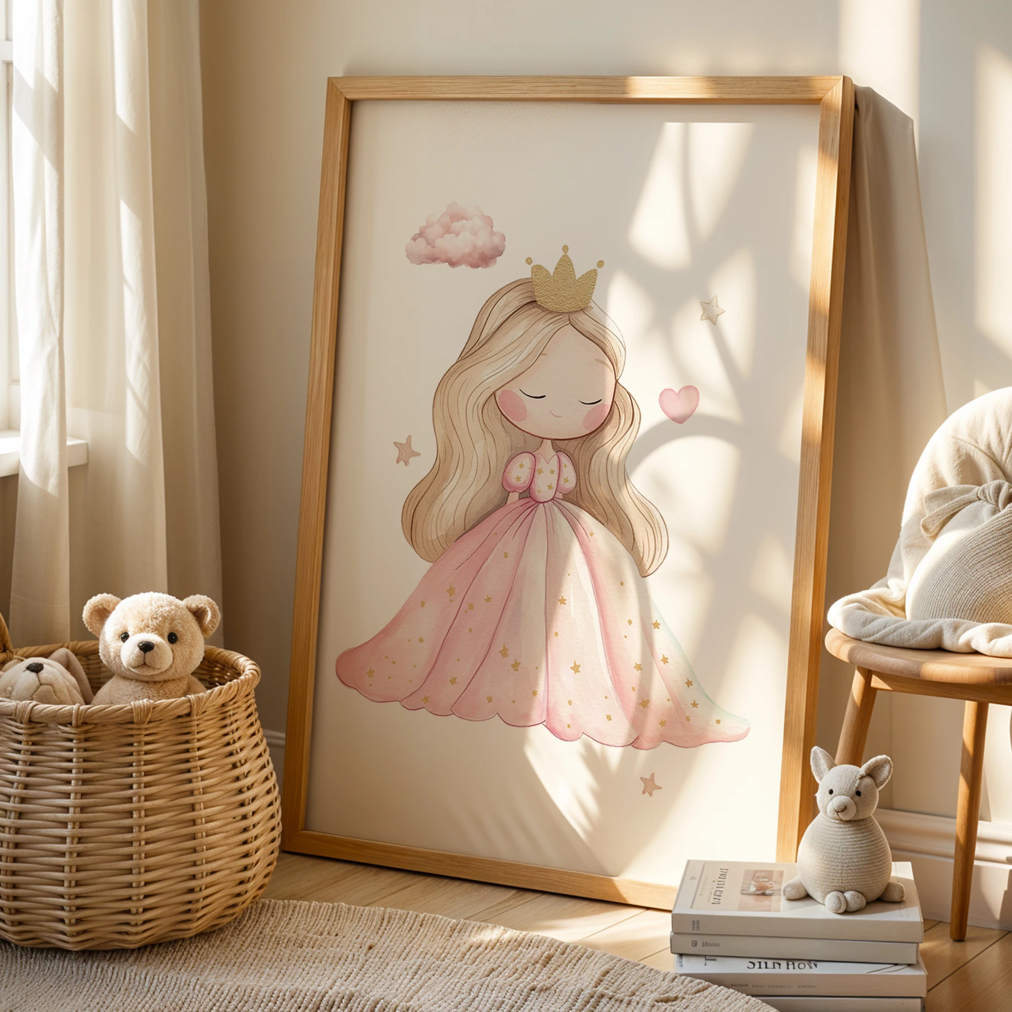 Impresión artística de pared de princesa rosa de dibujos animados con nombre personalizado, cuadro en lienzo, póster, pintura para decoración del hogar y la sala de estar, 3 uds.