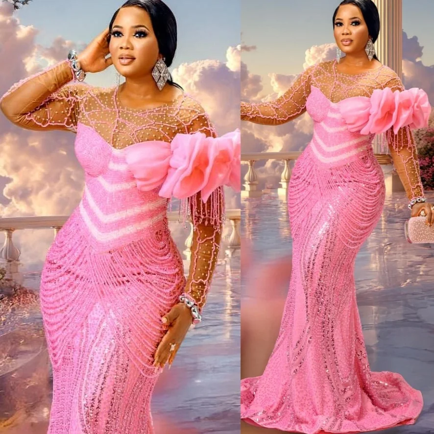 

Розовая Русалка 2024, платья для выпускного вечера, расшитые бисером и блестками, с прозрачным вырезом, вечерние платья для торжественных вечеринок, дня рождения, платья ZJ2630