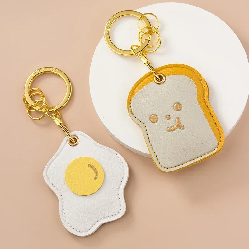 Student Campus Badge Card Holders with Keychain Kawaii Cartoon Fried Egg Planet Bus ID Card Protection Cover Couple Gift