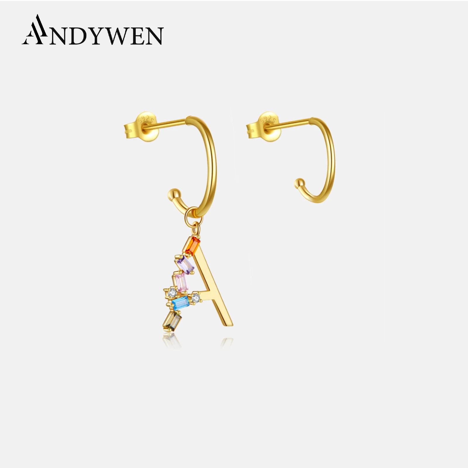 

ANDYWEN 100% 925 Sterling Silver Gold S C Letter Drop Earring Initial Dangle Charm Women Zircon CZ Crystal Circle Loops Jewelry