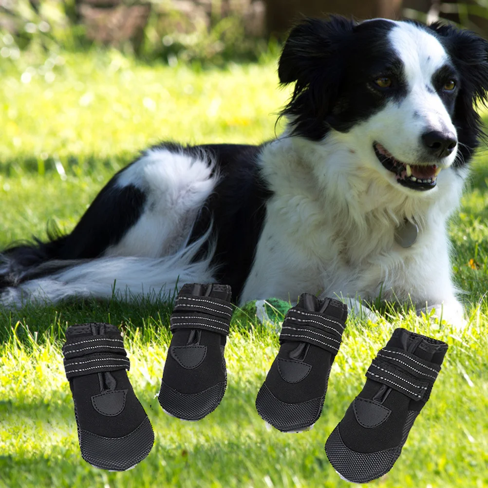

4Pcs Waterproof Warm Dog Shoes Non-Slip Reflective Pet Boots for Small Big Dogs Breathable Diving Fabric Adjustable Elastic