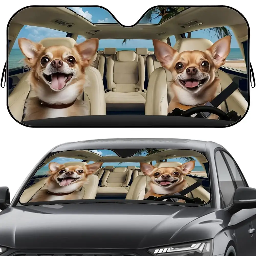 

Chihuahua Family Sun Visor Reusable Aluminum Foil Car Windshield Sun Visor UV Protector Heat Insulation Cover Shade