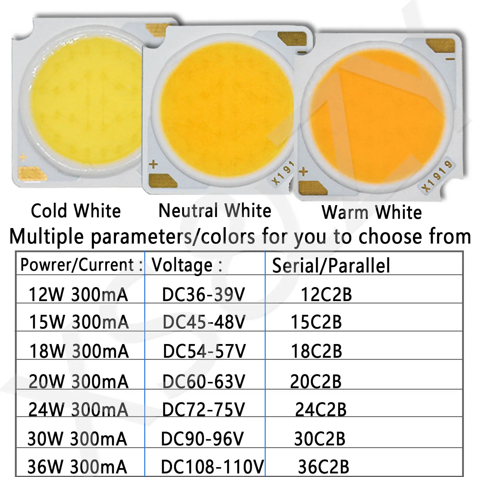 Imagem -04 - Diode Array Matrix Cold White Led Chip Branco Natural Branco Quente 12w 15w 18w 20w 24w 30w 36w 300ml ra = 90 10 Pcs um Lote