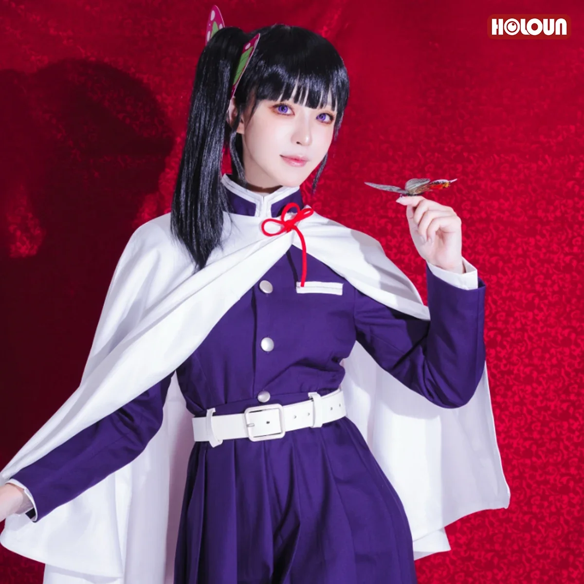 HOLOUN Anime Tsuyuri Kanawo Cosplay Costume Wig Embroidery Purple Top Skirt White Cloak Belt Cos Halloween Christmas Gift view 2