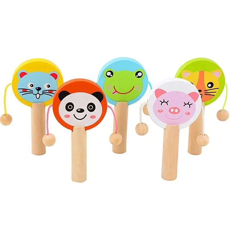 

Kids Cartoon Wooden Drum-shaped Rattle Clapping Castanets Board for Baby Musical Instrument Preschool Early Educational Toys