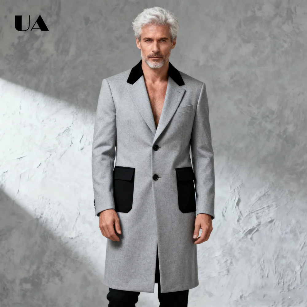 

Tweed Long Suit Coat for Men, Autumn Coat XXS-7XL Plus Size High End Regular Fit Suit Jacket Black Laple Pocket Suit Jacket