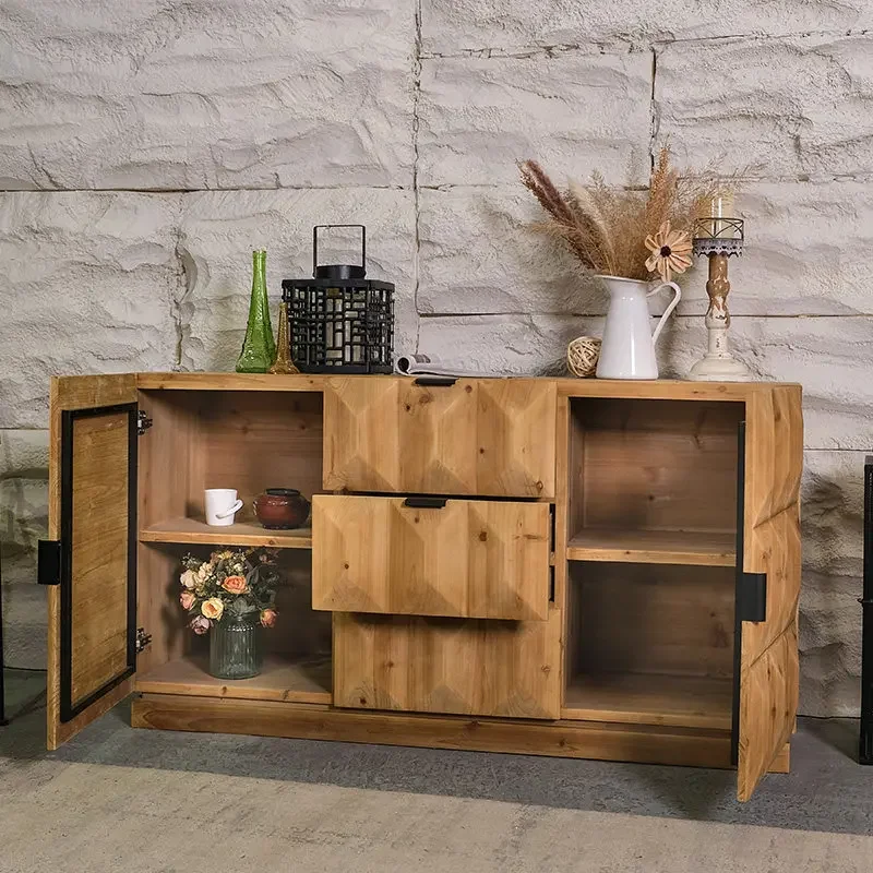 Wabi Sandy Wind Dining Side Cabinet B & B Living Room Home Card Door Cabinet Retro Solid Wood Bucket Cabinet Storage