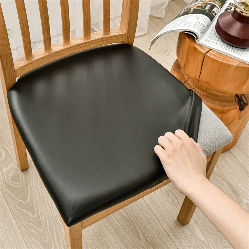 Wasserdichter Stuhlkissenbezug für Küche, Esszimmer, Ledersitzbezug, Esszimmerstuhl-Sitzkissenbezug, einfarbig – Detail 12