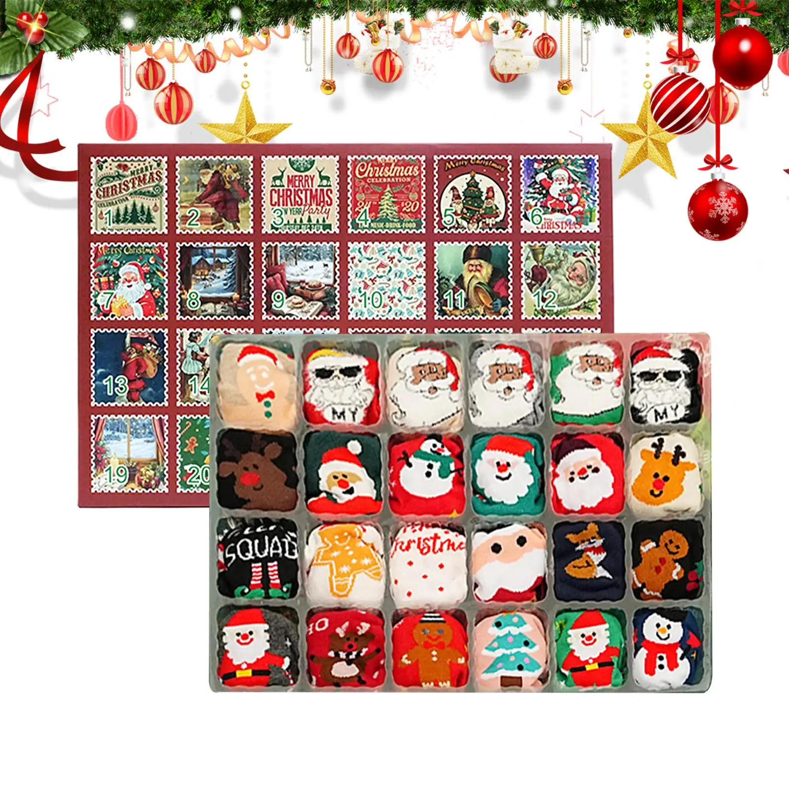 Weihnachts-Advent-Socken, 24 Tage Countdown zu Weihnachten, 12 Paar Feiertags-Crew-Socken für Damen, Herren, Erwachsene, Teenager, Feiertage