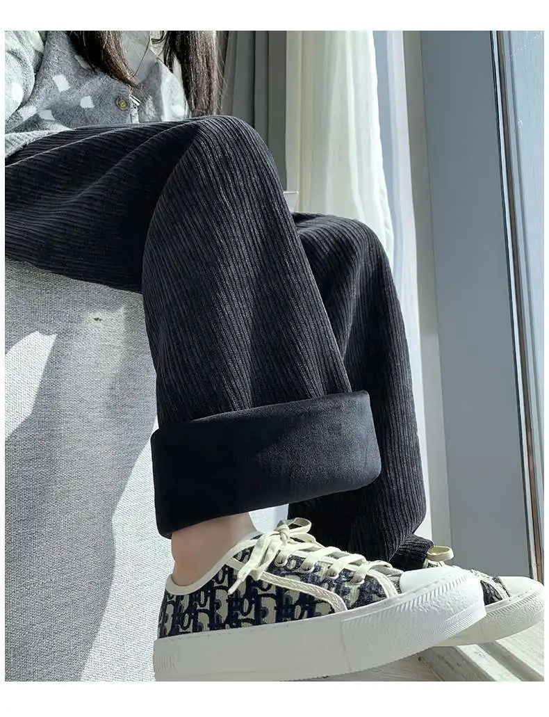 بنطال ذو قصة أرجل واسعة للإجازات النسائية الخريفية من القماش بطابقين مناسب بشكل منتظم من الأكاديمية سروال قصير مبطن ومحبوك ومحبوك منقوش للسيدات