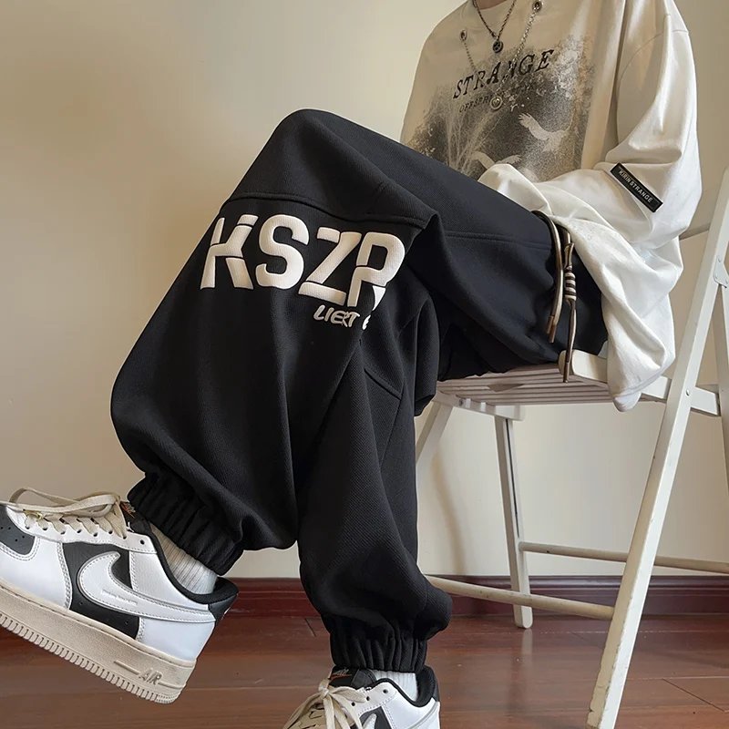 

Loose Men's Spor Foam Lettering Casual Pants Autumn Trendy Brand Youthful Sle Comfortable Sweatpants Anti-Wrinkle