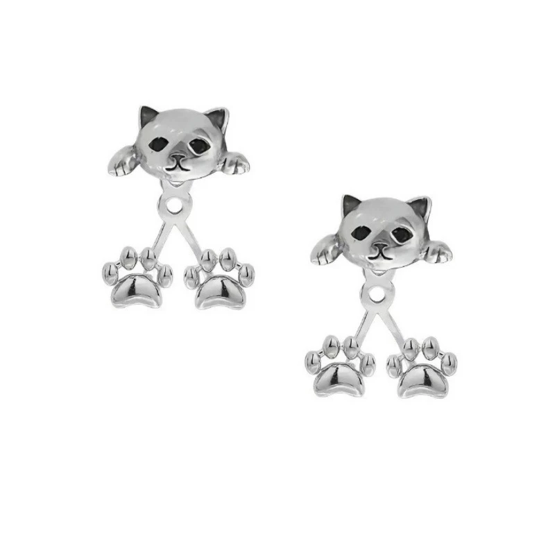 Vintage Lustige Silberfarbene Katzen-Ohrringe für Frauen Niedliche Tier-Kätzchen Hängeohrringe für Party, Bankett, Piercing-Schmuck – Detail 4