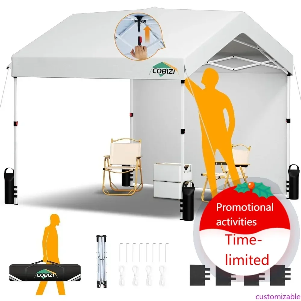 

Canopy Tent 10x10 Pop Up Canopy with One Button Push Center Lock, Portable Carport with 1 sidewall, 10x10 Carport Canopy for Pa