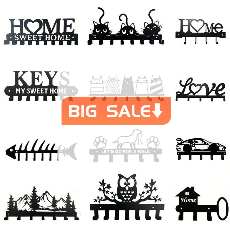 Black Metal Wall Mounted Key Holder Hooks With Cute Cartoon Patterns Perfect For Entryway Hallway Home Decor Storage Organizer