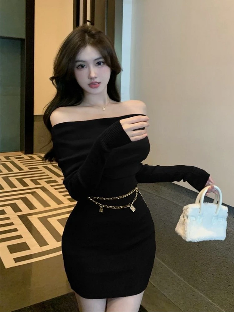 Rajstopy Damskie Sukienka Dzianinowa Obcisła Spódnica Wyszczuplająca Talia Jedno Ramię Elegancka Luksusowa Bawełniana Modna Sukienka Y2k Szydełkowe Sukienki dla Kobiet