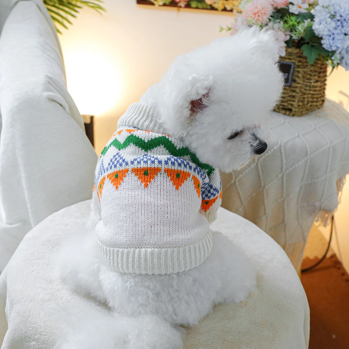 1PC pet clothing, Fer Island colored sweater, spring and autumn pullover knitted sweater suitable for small and medium-sized dog