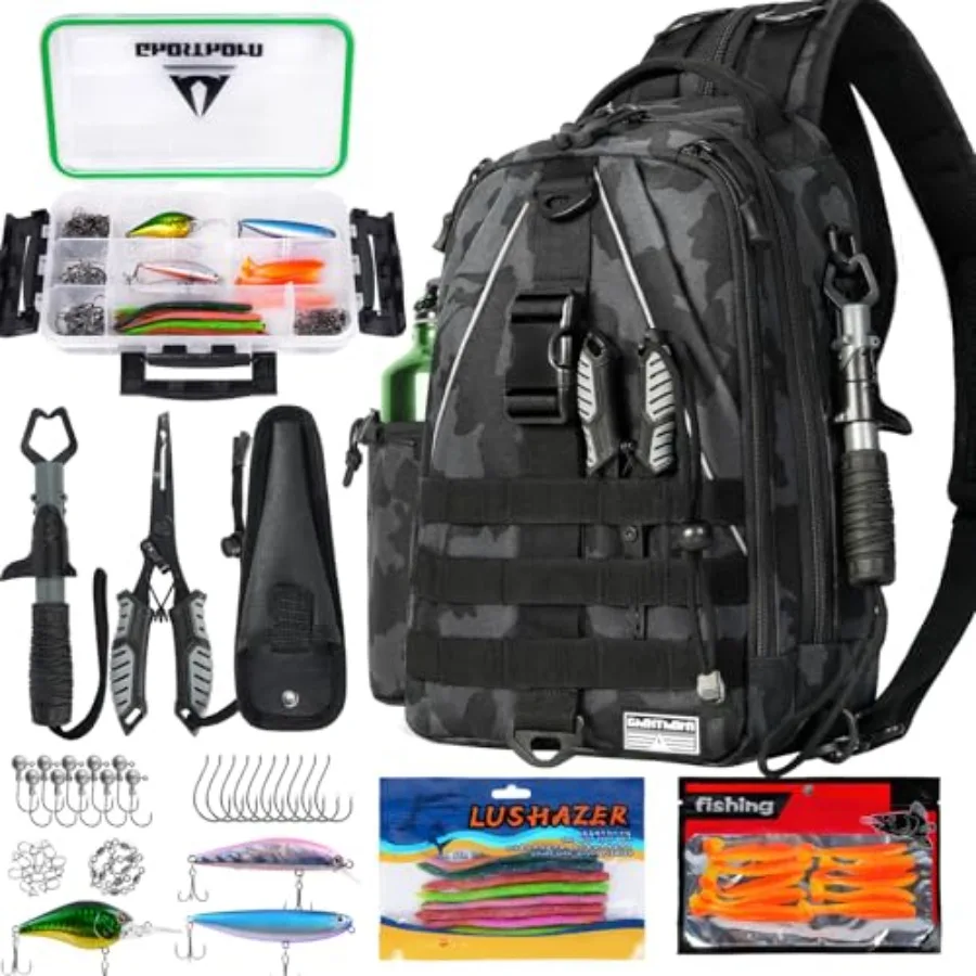 

Ghosthorn Fishing Backpack with Tackle Boxes Fish Pliers Fish Lip Gripper Lures Waterproof Tackle Bag with Rod Holder Fishing G