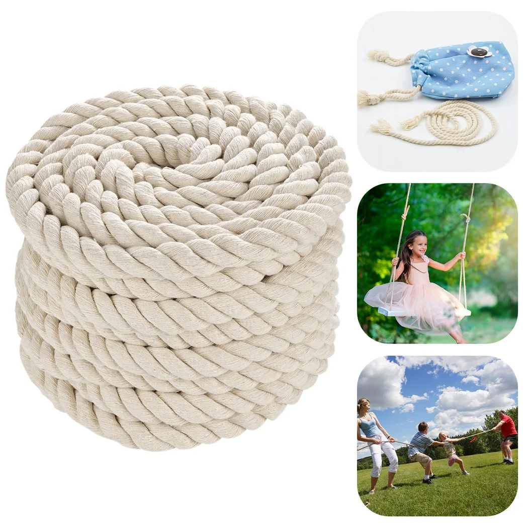 Natural Cotton Rope Strong 0.79in 3-Strand Twist Rope 50ft Twisted Cotton Rope Cord For DIY Bed Swings Pet Toys Rope Baskets Bag