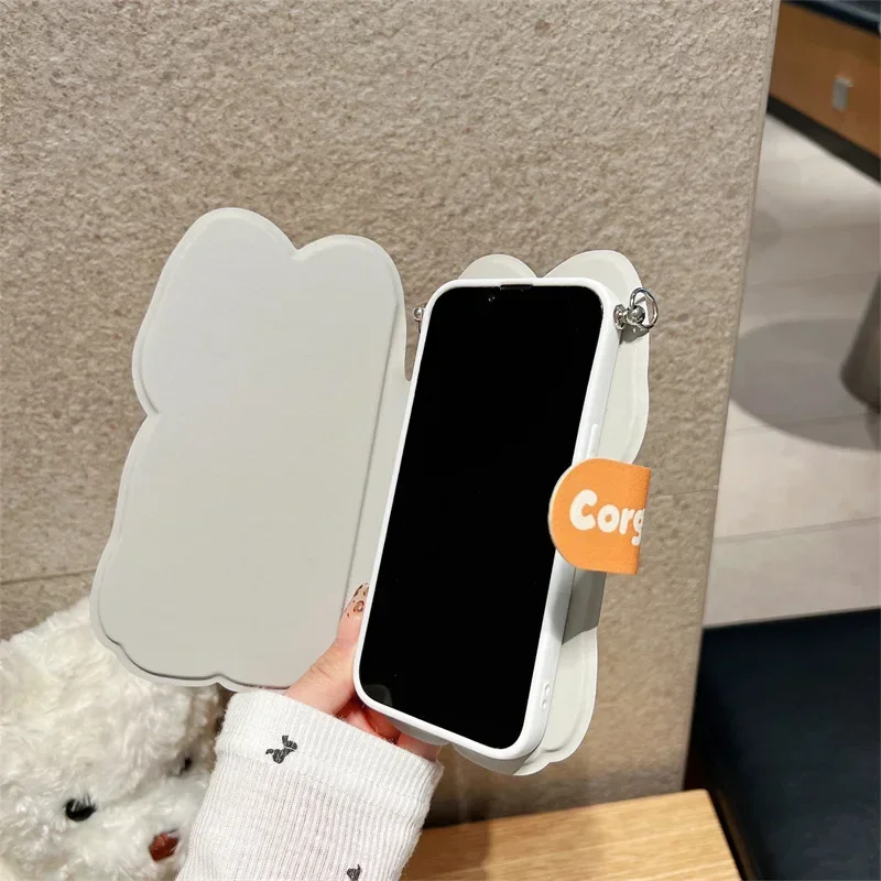 جراب هاتف لطيف قابل للطي للكلب العظمي ، جراب ضد العيوب لهاتف أيفون 13 و 14 و 15 و 16 Pro Max