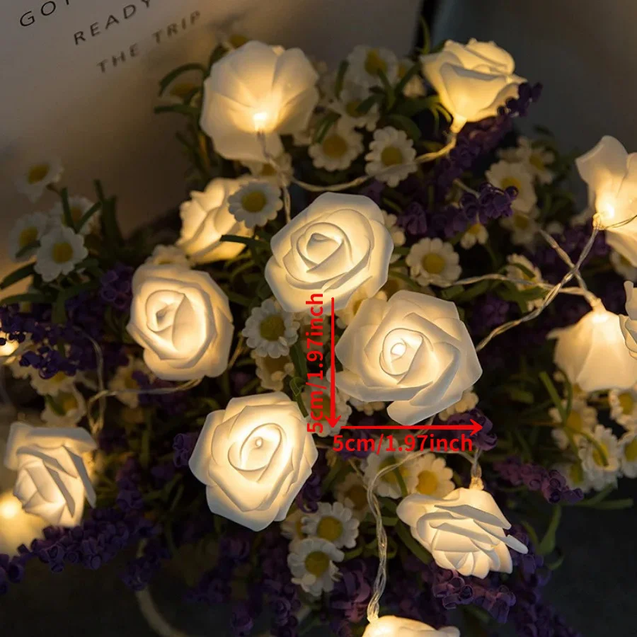 LED Flower String Lights Artificial Flower Rose Bouquet Romantic Lamp Fairy Light Garland for Wedding Valentines Day  Decor