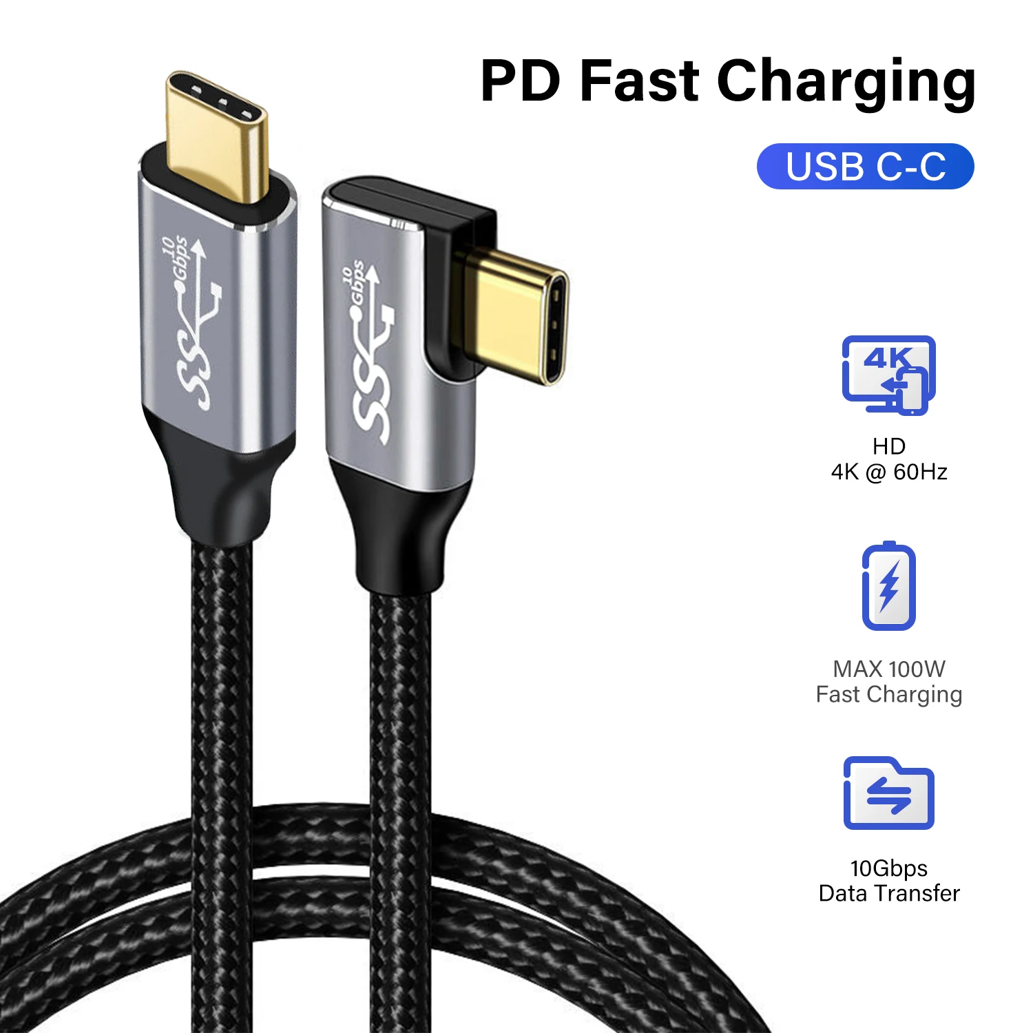 

Кабель USB Type-C на USB C 3,1 Gen2 10 Гбит/с PD 100 Вт 5A QC4.0 3,0, кабель для быстрой зарядки для iPhone 15 Pro MacBook 4k 60 Гц, видеокабель