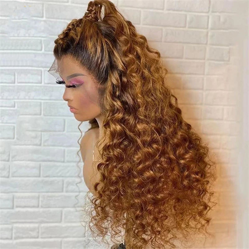 Мягкий бесклеевой парик 180 Плотность Ombre Blond 26 дюймов Длинный Кудрявый Глубокий Парик Фронта Шнурка Для Женщин С Волосами Младенца Предварительно Собранные Ежедневно