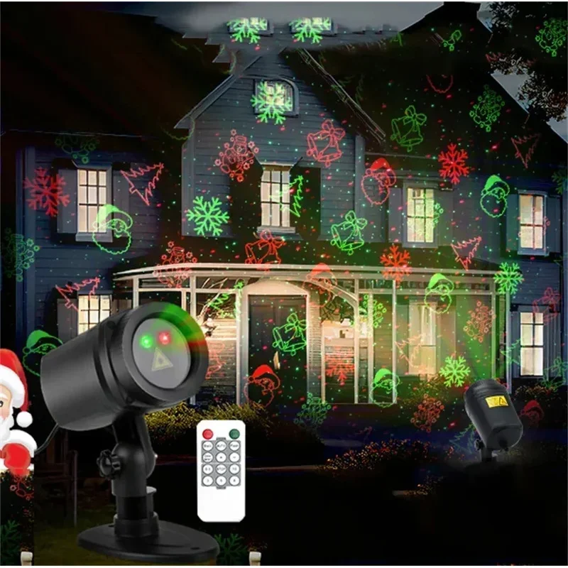 Christmas Holiday Laser Projector Light Outdoor 12 Patterns LED Projection Light Red Green Star Show Landscape Stage Spotlight