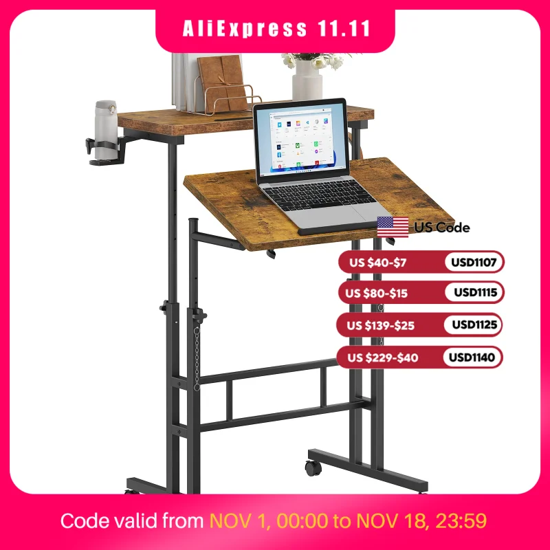MCQ 23.6 Inch Rolling Standing Computer Desk Mobile Ergonomic Height Adjustable Computer Desk Corner Gaming Desk Gaming Table for Home Office Use Workstation