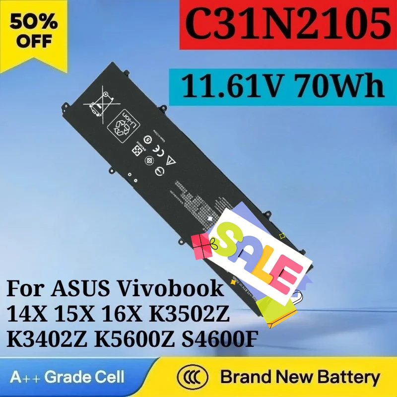 

Аккумулятор 11.61V 70Wh 6072mAh C31N2105 для ASUS Vivobook 14X 15X 16X K3502Z K3402Z K5600Z S4600F S5600F X1403Z 15UX3404V M1603Q