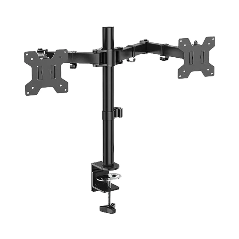 

New Black Dual Monitor Stand 13-inch Desktop Metal Height Adjustable Rotation 90 degrees Max 22 pounds