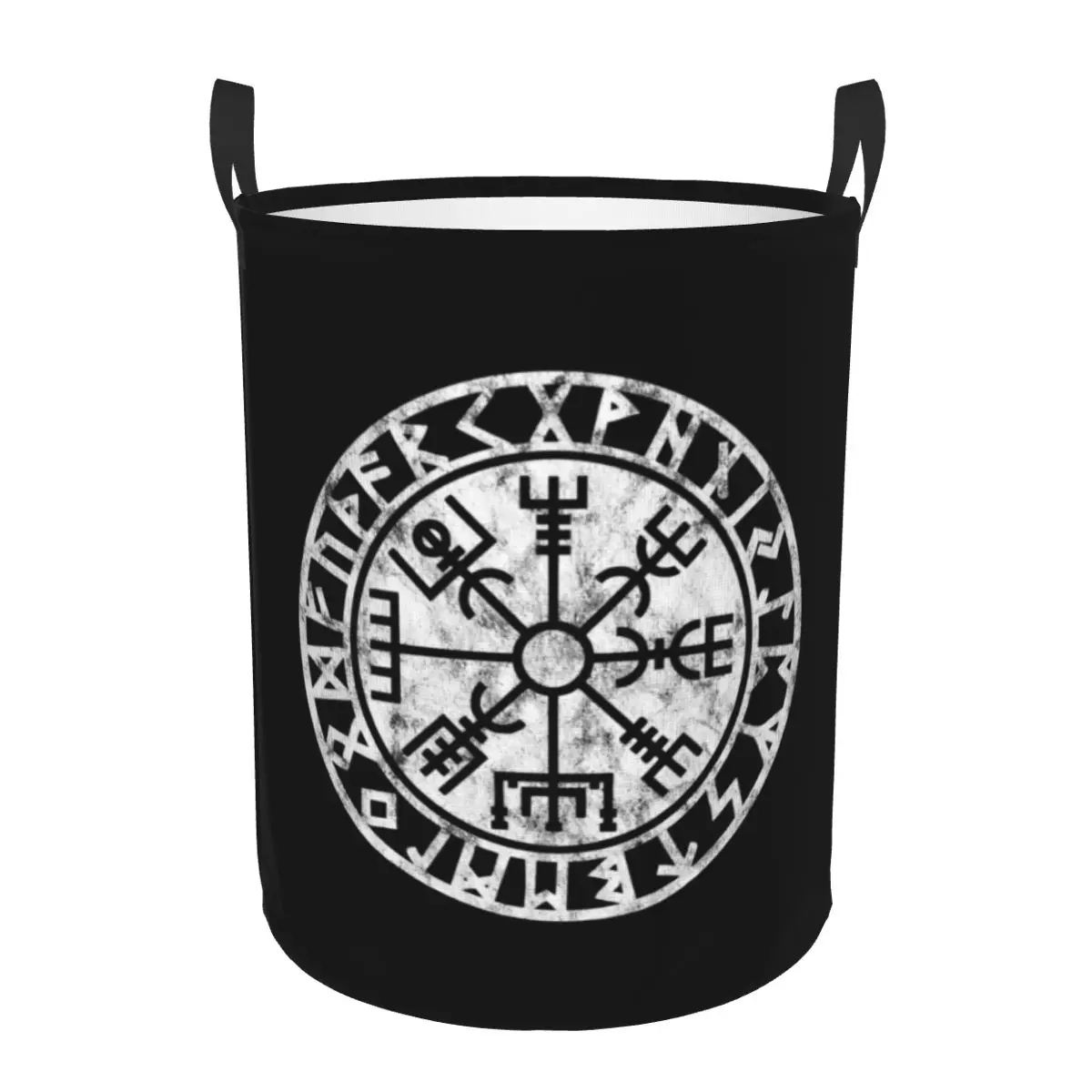 Custom Vintage Vegvisir Symbol Laundry Basket Foldable Norse Viking Compass Clothes Hamper for Nursery Kids Toys Storage Bin