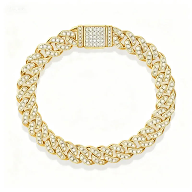 

Стерлингового Серебра 925 пробы с муассанитом, золото 18 карат, 8 мм, кубинская цепочка в стиле хип-хоп, браслет унисекс, подарок на праздник