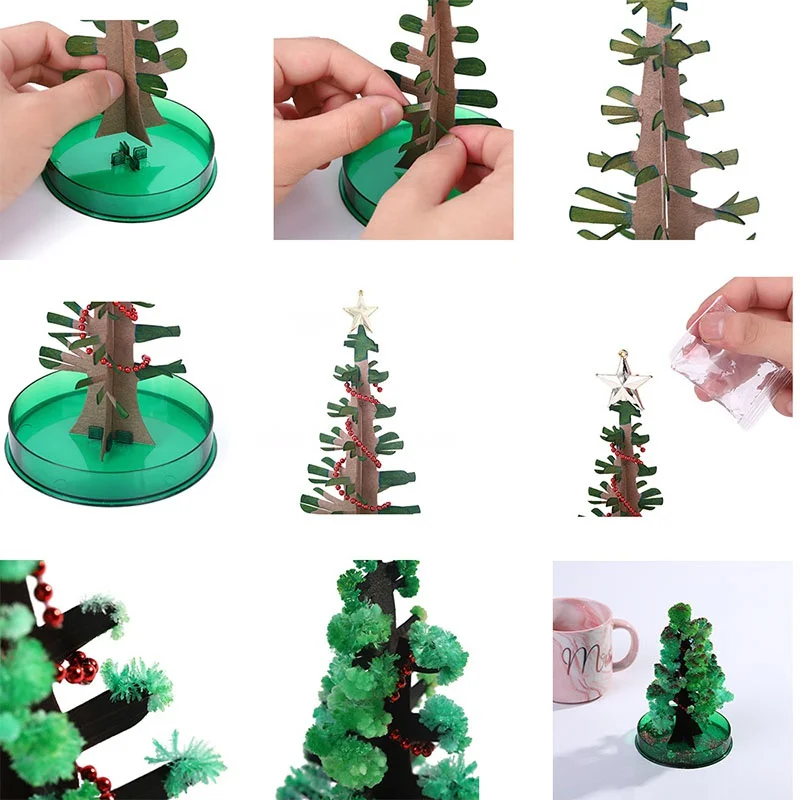 Árvore de natal mágica crescente árvore de cristal sakura mini árvore de papel florescendo presente de natal brinquedos educativos diy brinquedo do miúdo