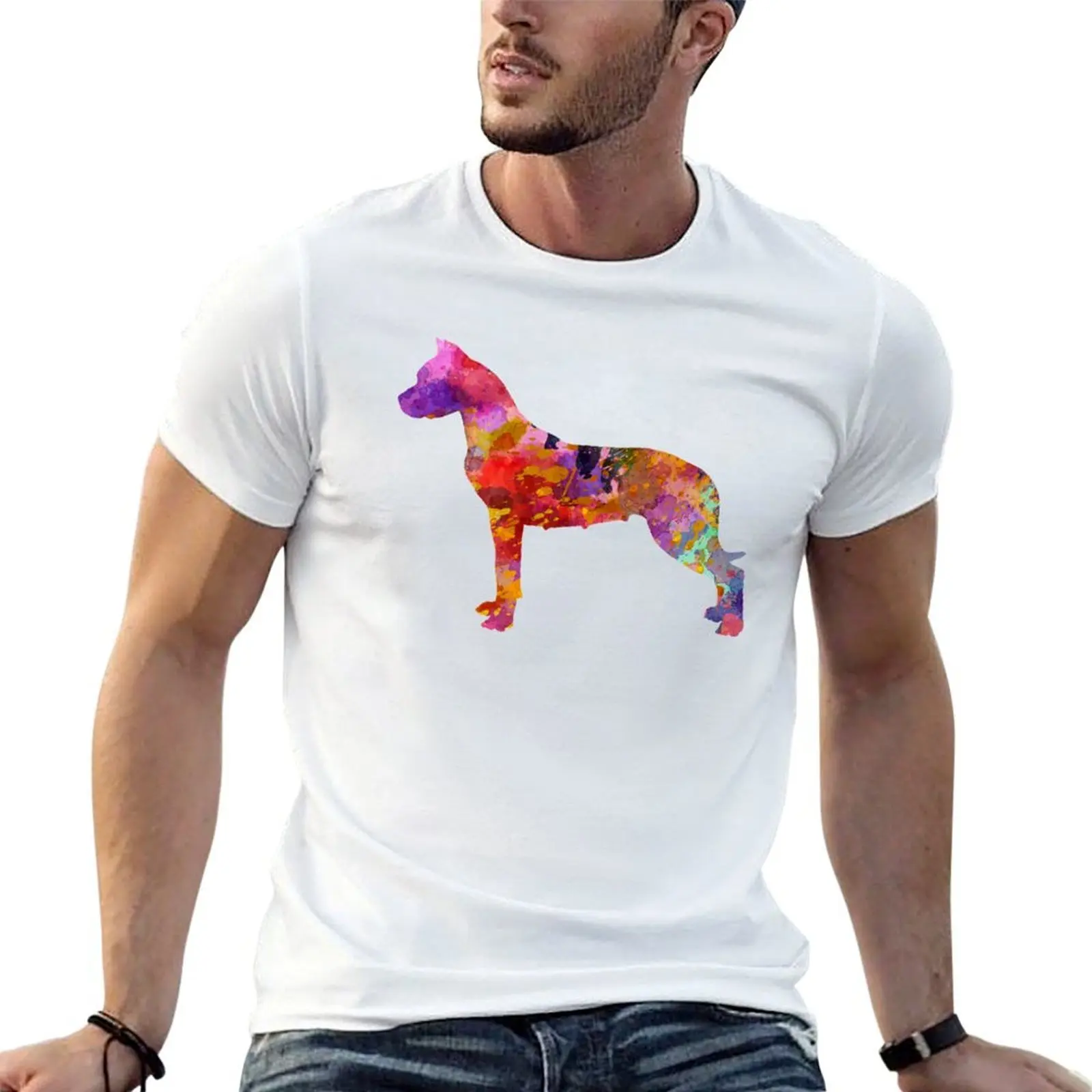 Camiseta con estampado de Dogo Argentino en acuarela, camiseta personalizada, camiseta esencial, camisetas divertidas, camiseta para hombre