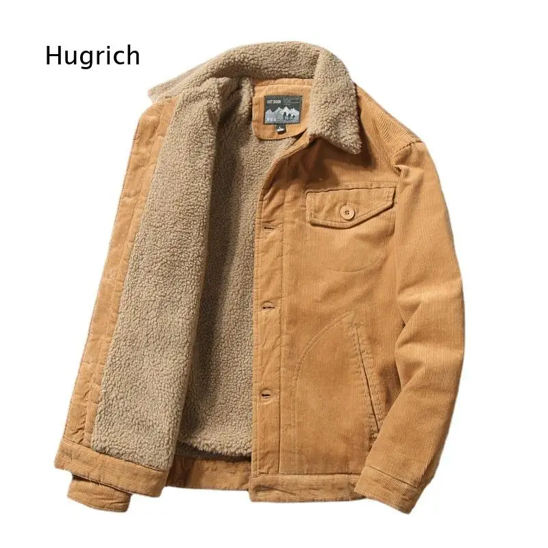 Mens Winter Corduroy Cotton Coat Lapel Jacket Casual Plus Size Padded Outerwear With Faux Fur Collar Warm Coat For Cold Weather