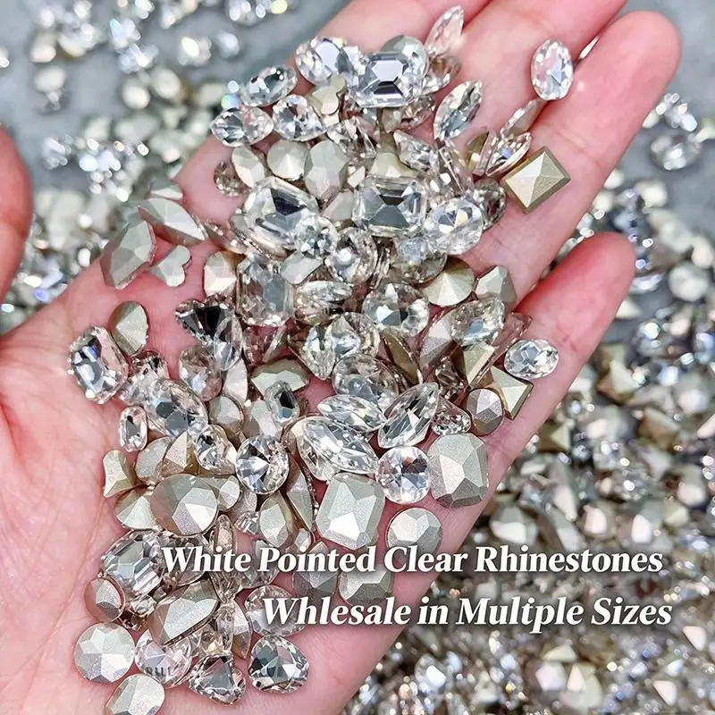 20Pcs White Transparent Crystal Nail Charms Long Octagonal Square Diamond Decoration Tip Bottom Diamond Accessories