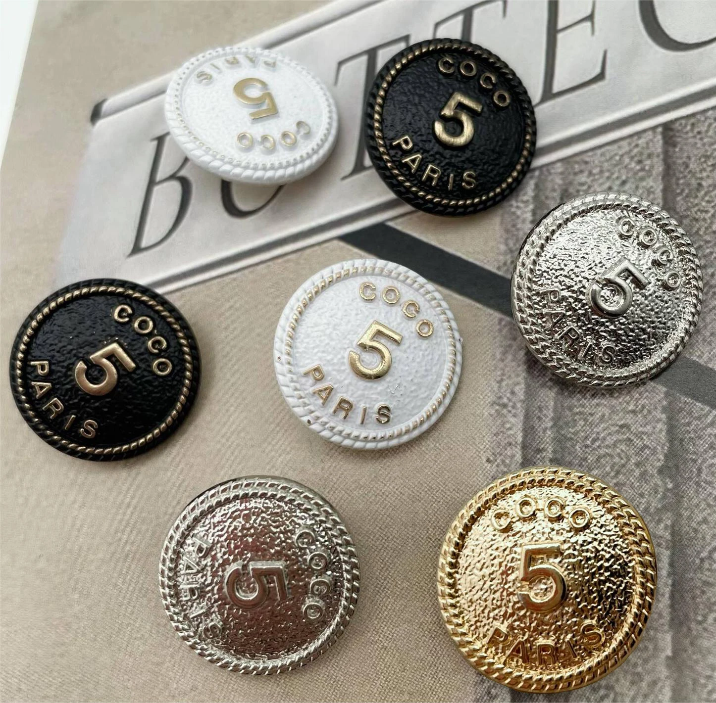 6Pcs Luxury Design Golden Silver Black White 5 Five Number Round Metal Buttons For Clothing DIY Sewing Accessories Decor Button