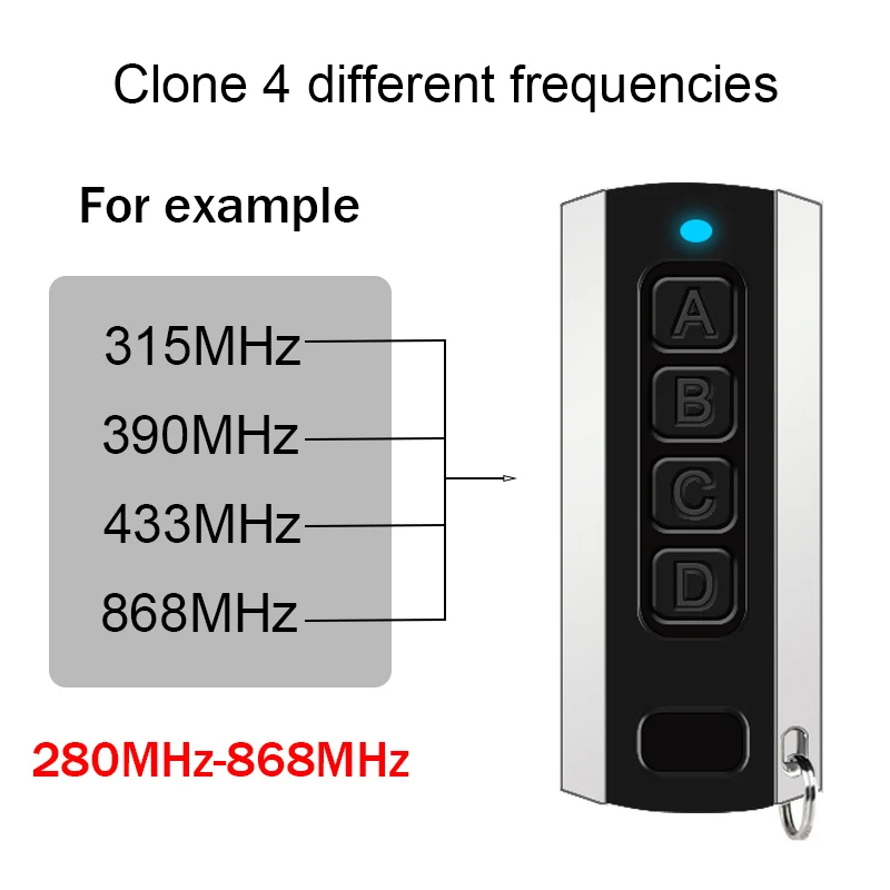 4 in 1 Garage Remote Control 433MHz MultiFrequency Gate Remote Control 868MHz Garage Door Opener 315MHz Handheld Transmitter