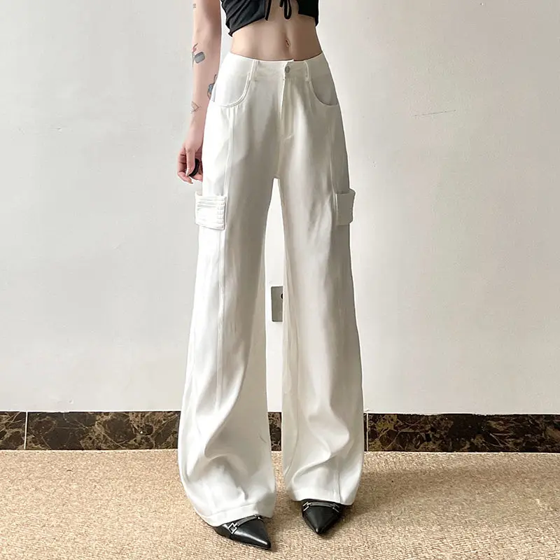 

Overalls High Quality Pocket Solid Color European And American Retro Street Women Loose Slimming Casual Floor Mopping Pants