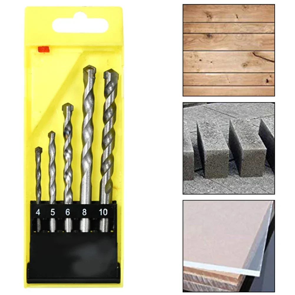 

5pcs/Set Drill Bits Concrete Wall Drilling Tool 4/5/6/8/10mm For Concrete Bricks Glass Impact Alloy Drill Set