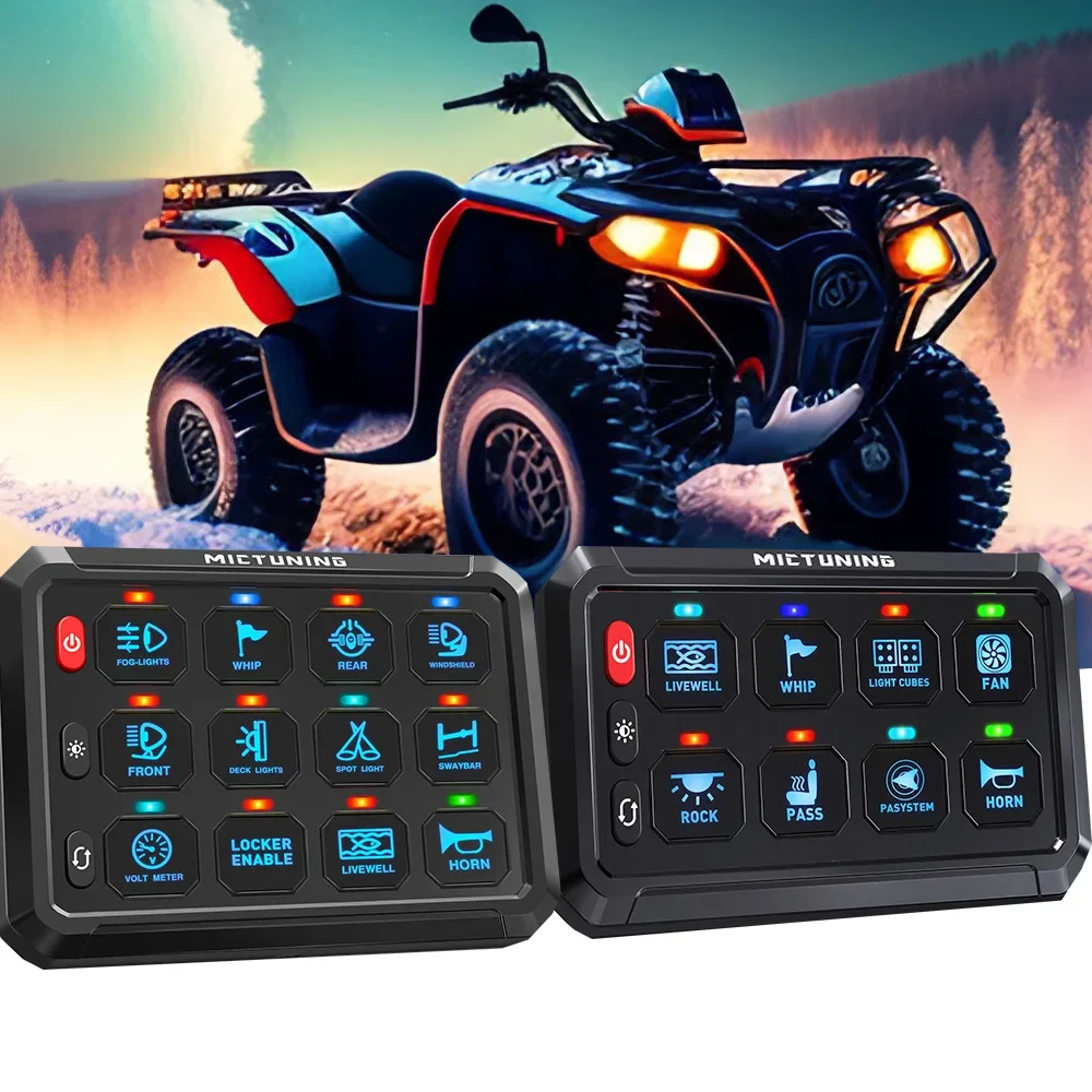 

8 &12 Gang Switch Panel P1B Blue Style Toggle Touch On-Off Control Relay Box Color-Coded LED Indicator Car Switch Panel Box 12V