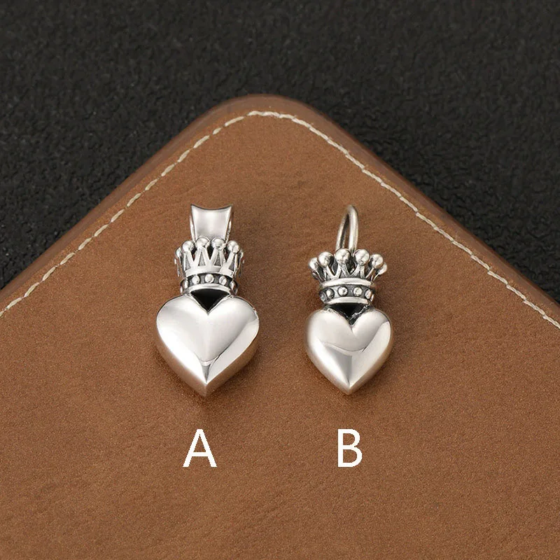 

925 sterling silver crown heart-shaped pendant necklace for couples vintage Peach Heart Pendant Silver Jewelry