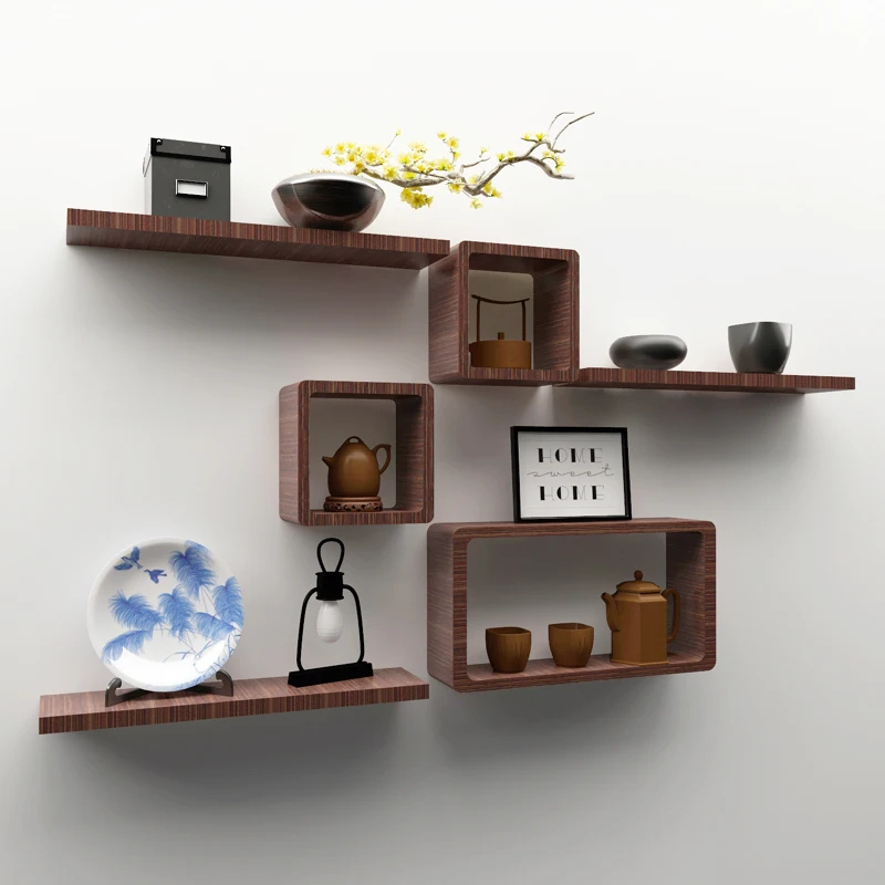 oo-Solid Wood Wall-Mounted Organizer, No-Drill Storage Grid, Modular Hanging Cabinet, Decorative Background Wall Shelf