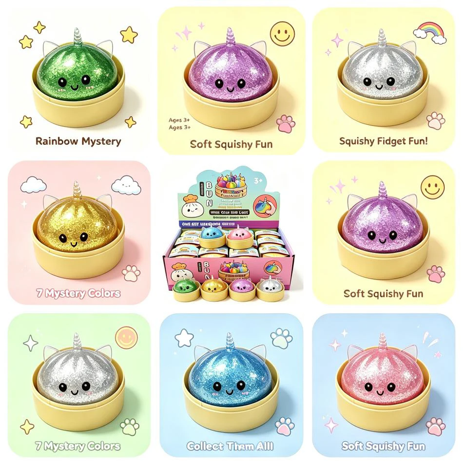 2026 Hot Selling New Arrival Simulation Unicorn Dumpling Squishy Stress Toy with Bamboo Steamer Box Stress Relief Creative Gift