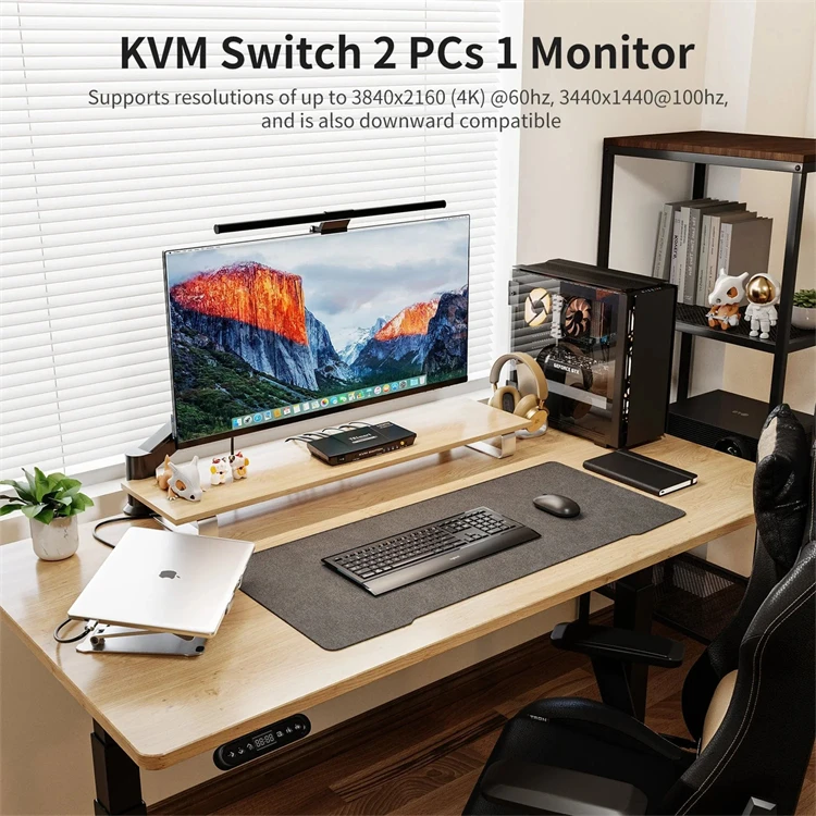 2 منفذ KVM التبديل USB 2.0 النازع الفيديو التبديل مع مفتاح ساخن 2x1 HDCP 2.2 ل HDMI 4K 60 هرتز KVM التبديل في الأوراق المالية