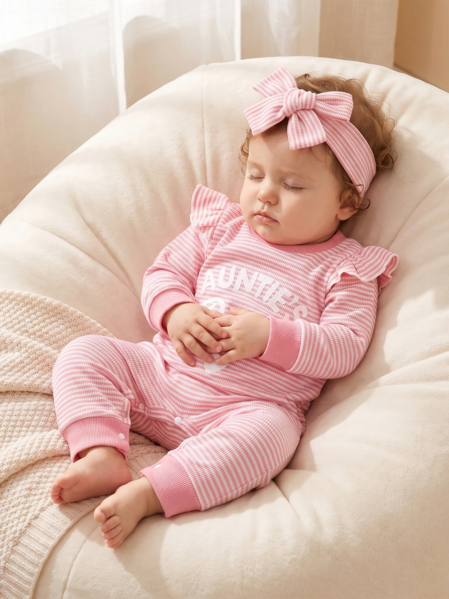 Baby Girls Striped Letter-Embroidery-Jumpsuits Striped Embroidery Striped Sweatshirt Sweatshirt Romper Letter