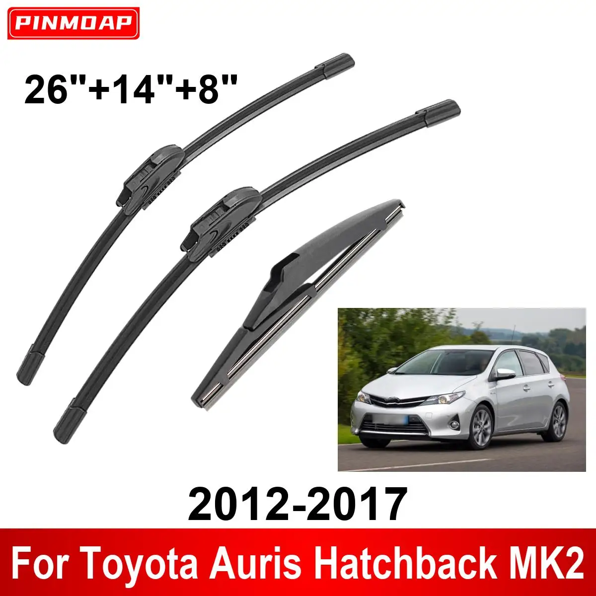 3PCS Car Wiper For Toyota Auris Hatchback MK2 2012-2017 Front Rear Wiper Blades Brushes Cutter Auto Accessories 2015 2016 2017