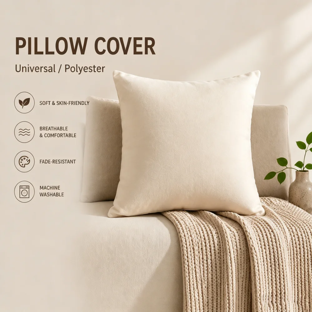 Cozy Polyester Throw Pillow Cover Convenient Zipper Warm Festive Hotel Decor Cover