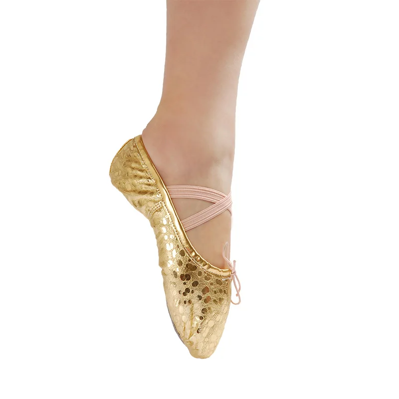 성인 여성 쉐이핑 요가 슬리퍼 밸리 발레 댄스 PU 황금색과 은색 대형 연습 및 수행 신발