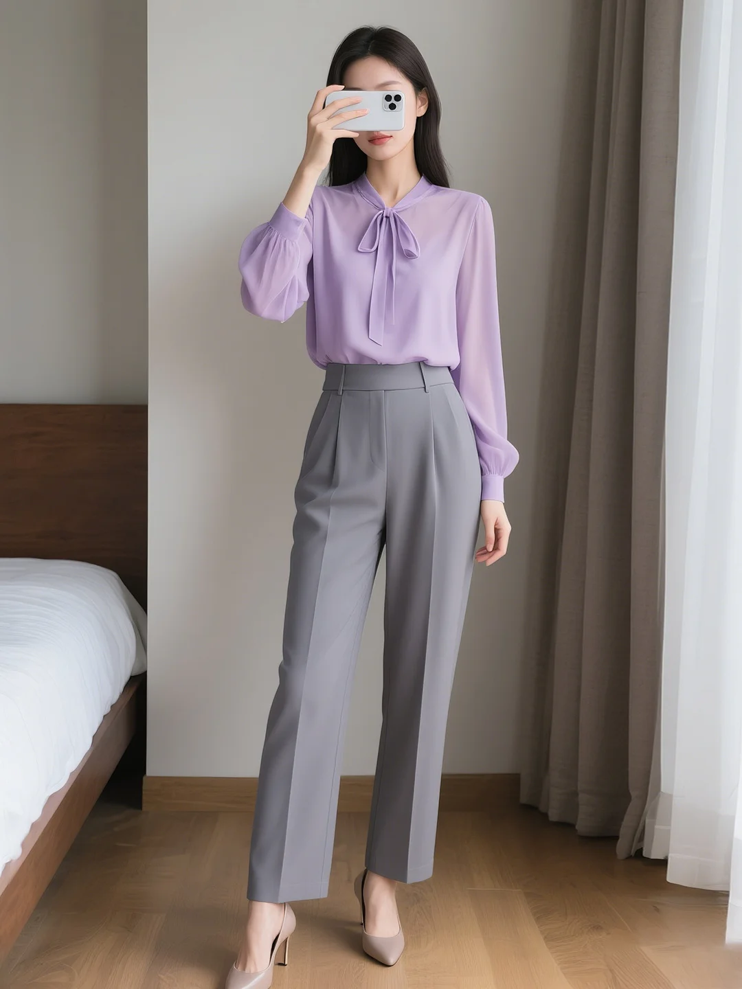 

Ele Spring Outfit Women's Gentle Sle Clothing Chiffon Top And Pants Two-Piece Set Commuting Anti-Aging